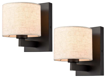 Wall Sconces Set of 2 Fabric Shade Wall Lamps, Black