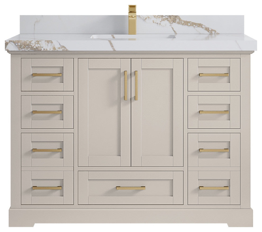 Boston 48" Single Sink Bath Vanity in Fine Grain 2" Calacatta Gold