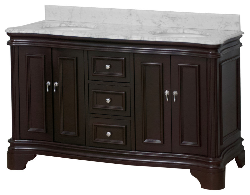 Katherine 60" Bath Vanity, Chocolate, Carrara Marble, Double Vanity