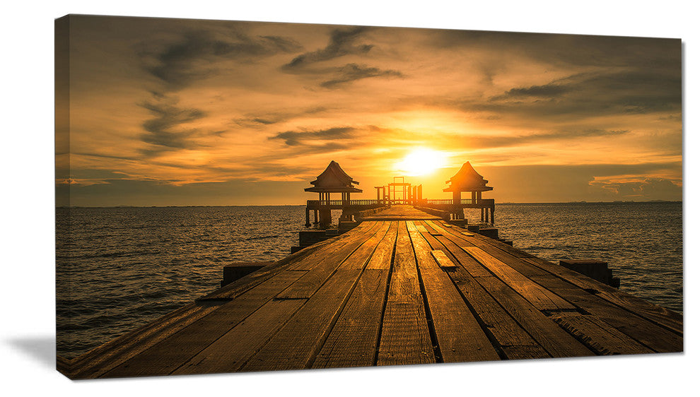 "Huge Wooden Bridge To Illuminated Sky" Sea Pier Wall Art, 32"x16"