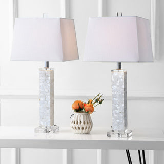 Noelle 28.5" Seashell LED Table Lamp, White, Set of 2