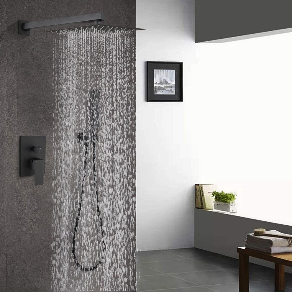 10"Wall Mounted Rainfall Shower System, Matte Black