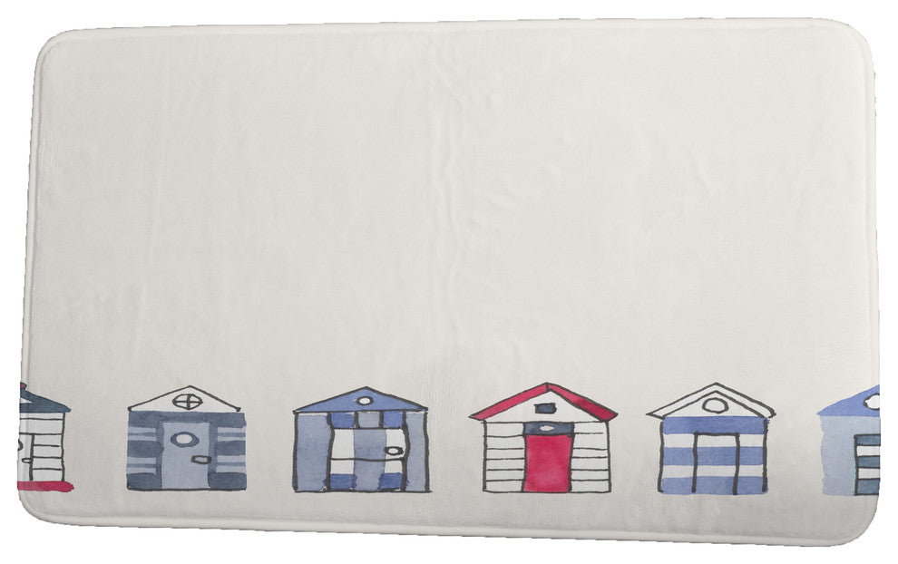 Nantucket Beach Huts Geometric Print Bath Mat, Ivory, 17"x24"