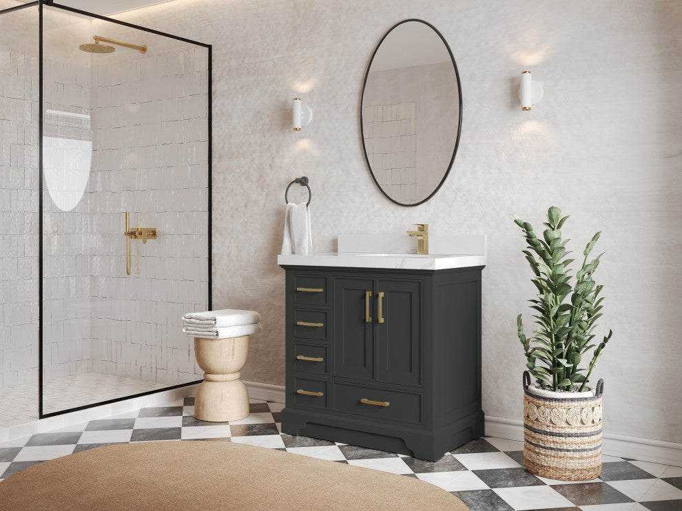Charlotte 36" Right Offset Bath Vanity in Black Top 2" Viola Night
