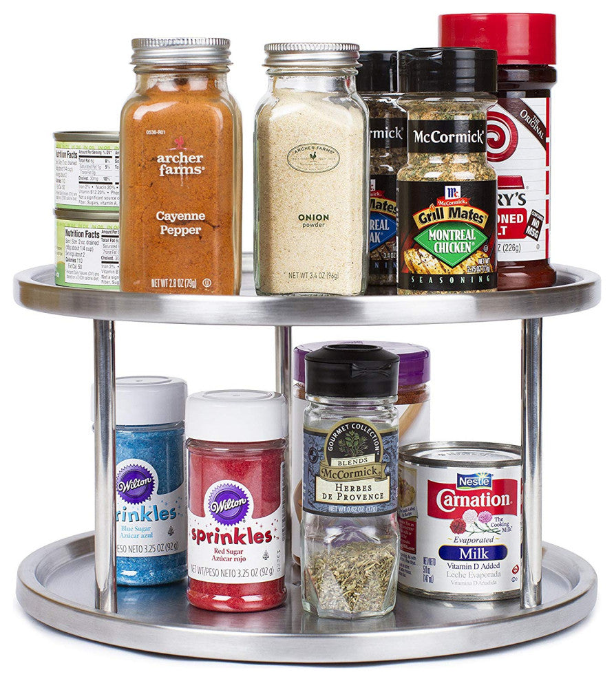 Jiallo Stainless Steel Lazy Susan, 2-Tier Turntable Organizer