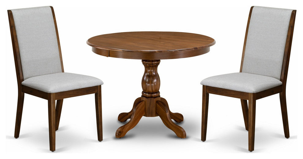 3Pc Table, Chairs Dining Set, 2 Grey Kitchen and Dining Chairs, Acacia Walnut