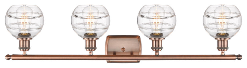 Ballston-Rochester 4-Light 36" Bath Vanity Light, Antique Copper, Clear