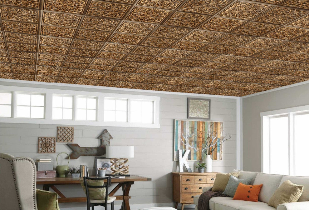 Antique Gold 3D Ceiling Panels, 2'x2', 100 Sq Ft, Pack of 25