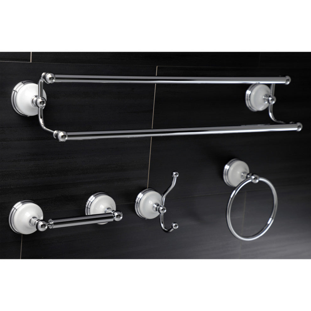 Kingston Brass 4-Pieces Dual Towel Bar Bathroom Hardware Set, Polished Chrome