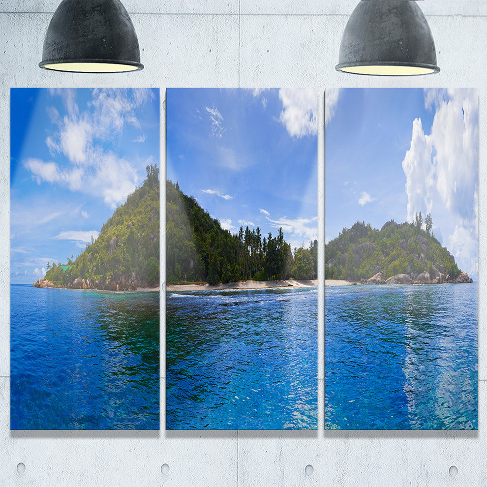 "Tropical Island at Seychelles Panorama" Metal Wall Art, 3 Panels, 36"x28"
