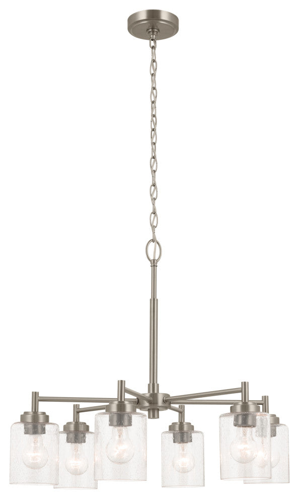 Winslow 26" 6 Light Chandelier With Clear Seeded Glass, Brushed Nickel