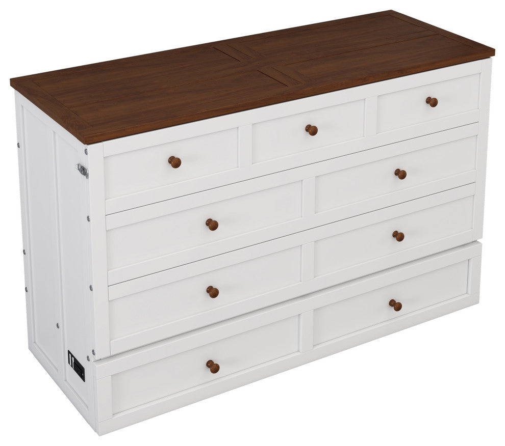 Full/Queen Solid Pine Frame Murphy Bed, Charging Station, Full