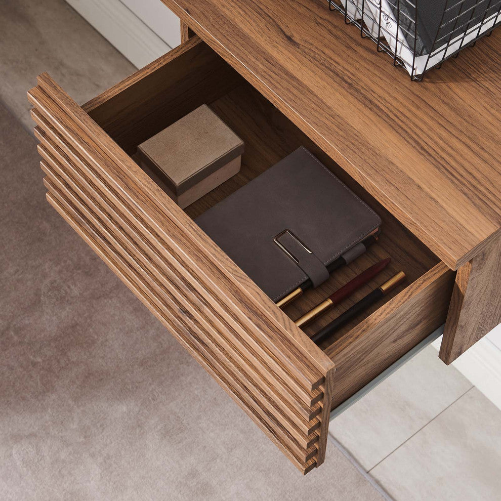 Render Wall Mount Corner Office Desk, Walnut
