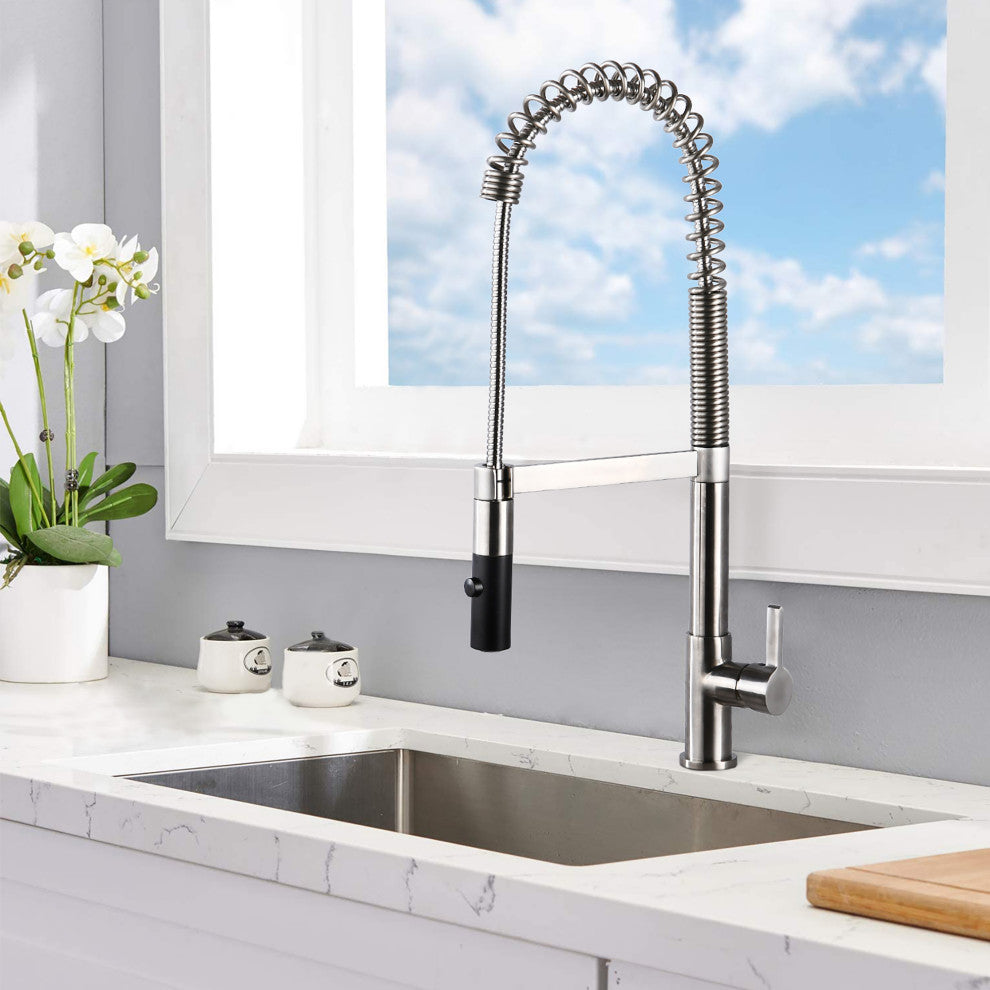 Single Handle Deck Mounted Spring Neck Pull Down Kitchen Faucet with Deckplate