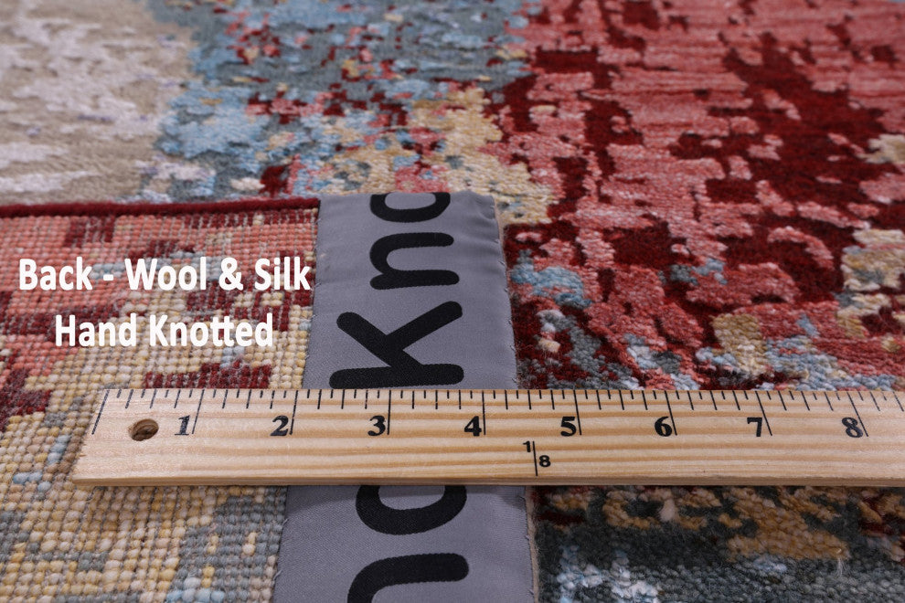 7' 11" X 10' 0" Handmade Abstract Wool and Silk Rug Q5974