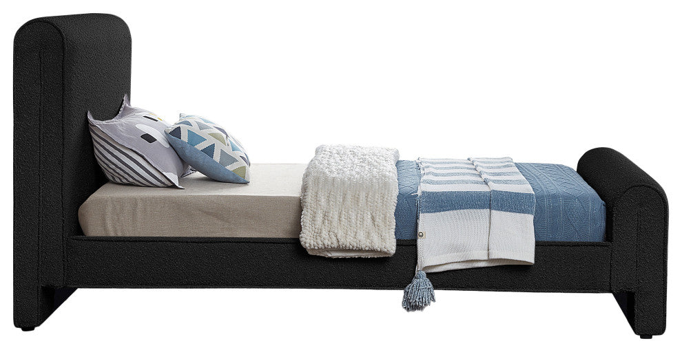 Stylus Black Boucle Fabric Full Bed, Black, Twin