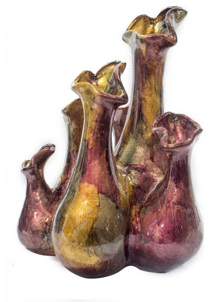 HomeRoots Fila Burgundy Amber Brown Foil and Lacquer 5 Bud Ceramic Vase