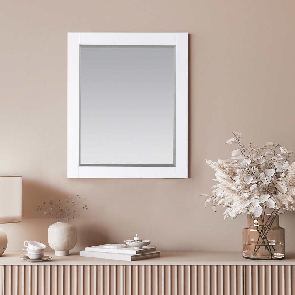 Maribella Rectangular Bathroom Wood Framed Wall Mirror, White, 28"