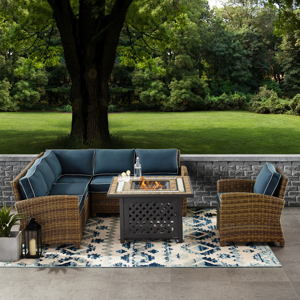 Bradenton 5-Piece Outdoor Wicker Seating Set With Cushions, Navy