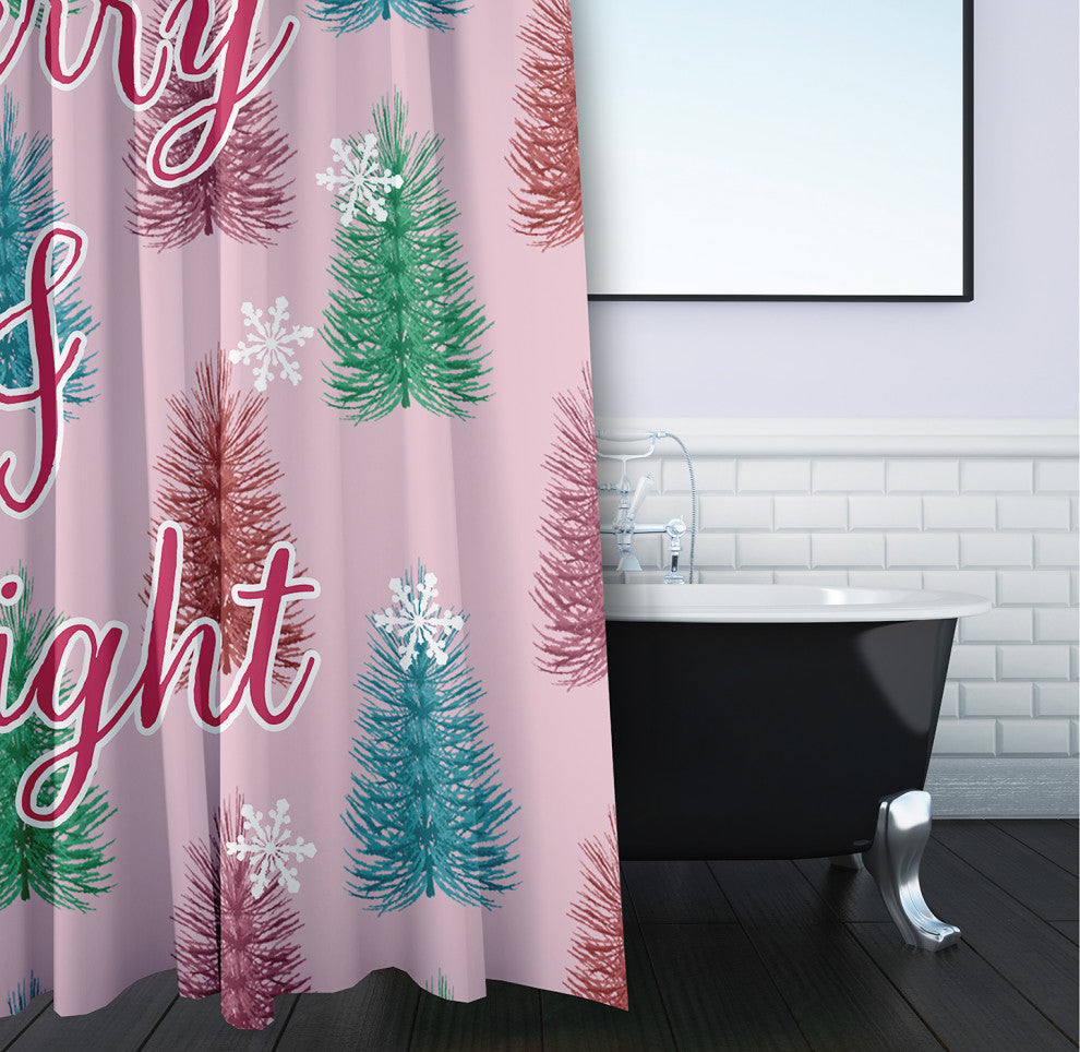 70"Wx73"L Merry and Bright Shower Curtain, Light Pink