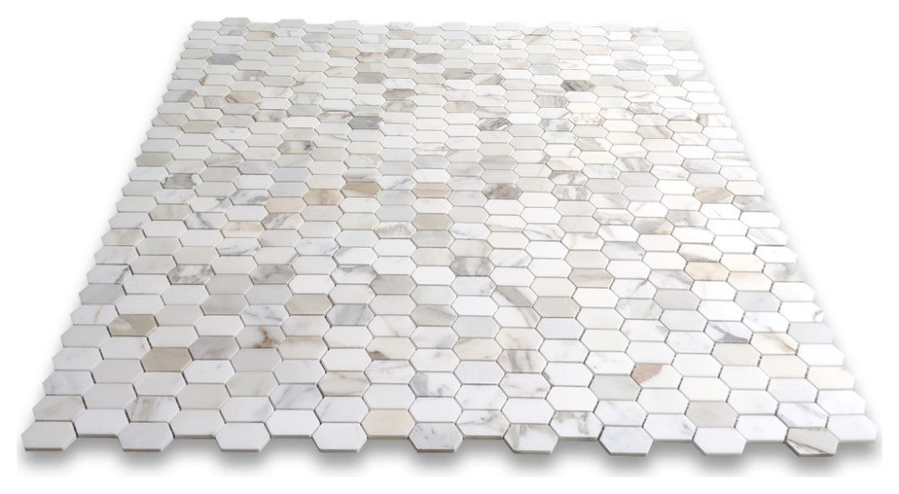 Calacatta Gold Marble Picket Constellation Hexagon Mosaic Tile Honed, 1 sheet