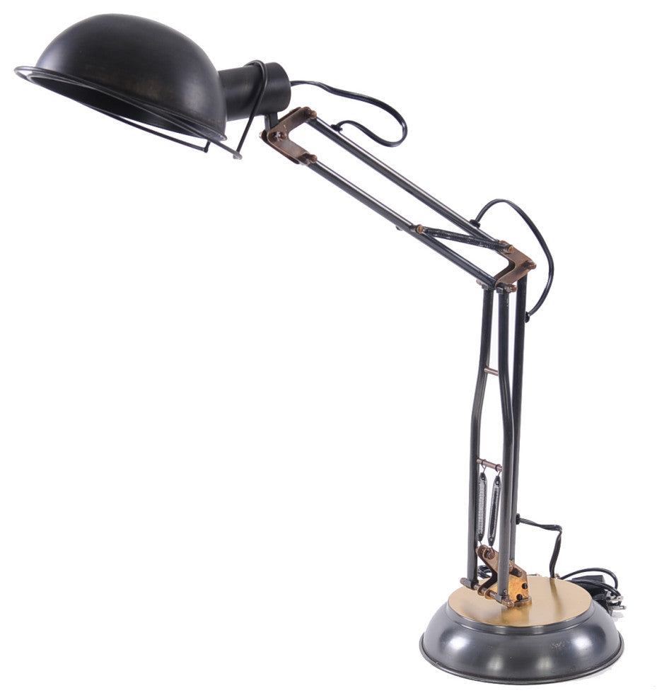 33" Black Metal Desk Table Lamp With Black Bowl Shade