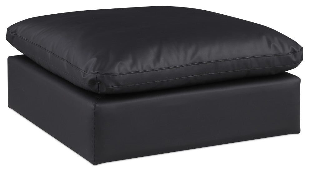 Comfy Beige Linen Textured Fabric Modular Chair, Black, Vegan Leather, Ottoman