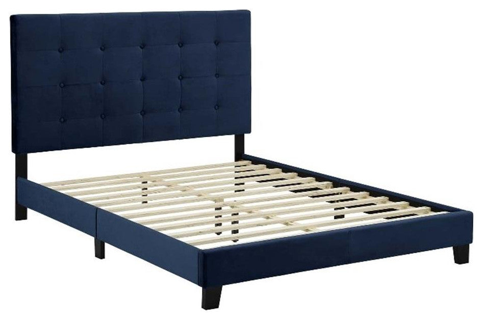 Modway Melanie King Tufted Button Velvet Platform Bed in Midnight Blue