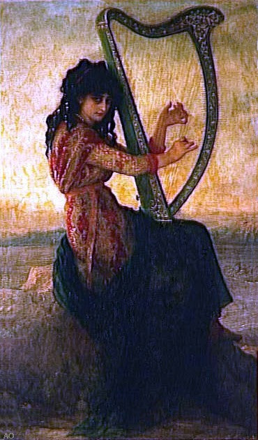 Antoine Ernest Hebert Muse en Dalmatique Jouant de la Harpe Wall Decal