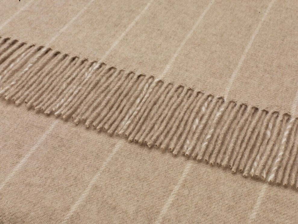 Merino Lambswool Pinstripe Beige Throw Blanket