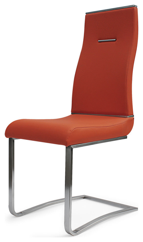 Dining Chair PU Leather, Set of 2, Orange, Silver