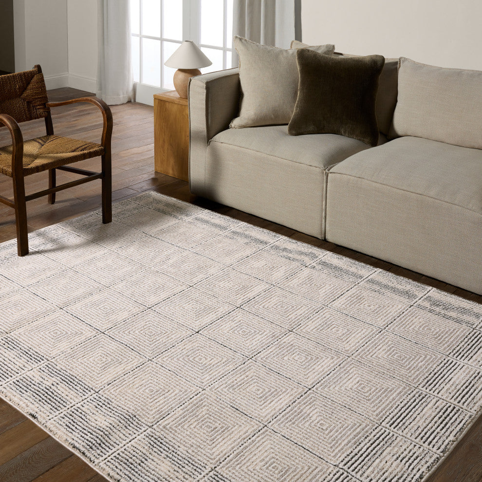 Label J Quadrant EVA03 Geometric Ivory Area Rug, 7'9"x9'9"