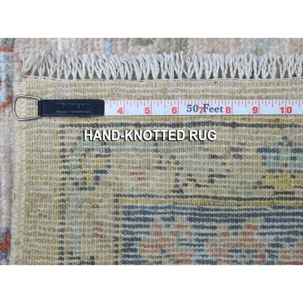 Taupe Angora Oushak In A Colorful Palette Pure Wool Hand Knotted Rug, 5'10"x9'0"