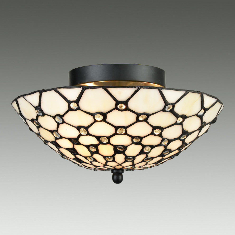 Tiffany Style Art Stained Glass Semi Flush Ceiling Lights, Dome
