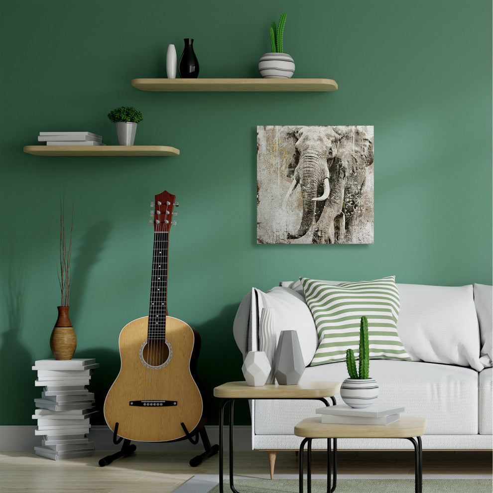 Elephant Gold Neutral Animal Textured Photograph, 30"x30", Canvas Art