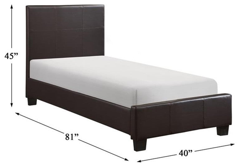 Lexicon Lorenzi Contemporary Wood and Faux Leather Twin Bed in Dark Brown