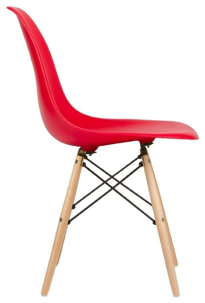 Red, Natural Wood Legs Eiffel Dining Room Chair, Set of 6