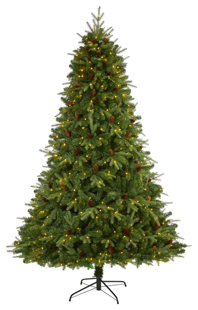 8' Wellington Spruce Natural Look Faux Xmas Tree W/550 Clear Lights & Pine Cones