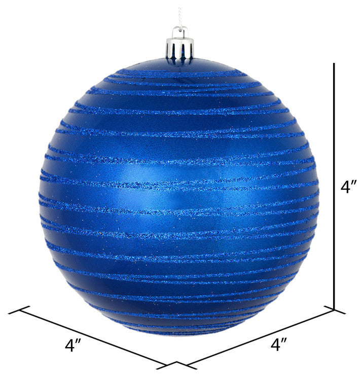 Vickerman N187602D 4" Blue Candy Finish Ball Ornament With Glitter Lines