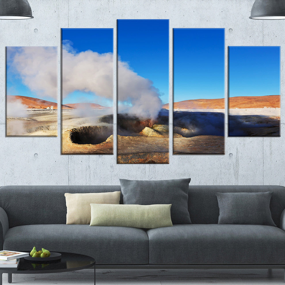 Geyser Sol De Manana Bolivia, Landscape Canvas Art, 60"x32", 5 Panels