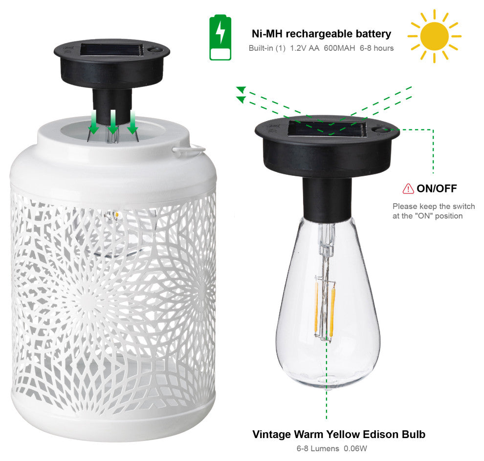 Metal Cutout Solar Powered Hanging Lantern, 2-Piece Set