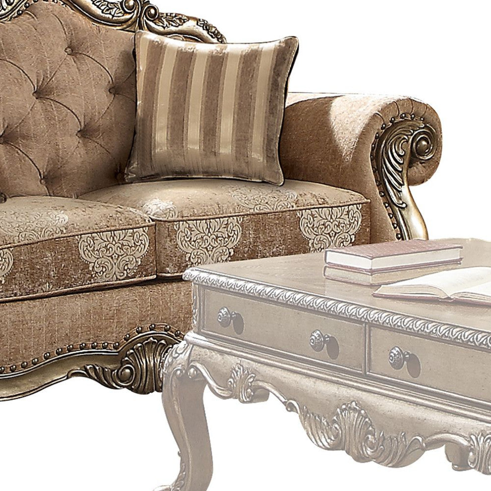 ACME Ragenardus Loveseat With 2 Pillows, Fabric and Vintage Oak