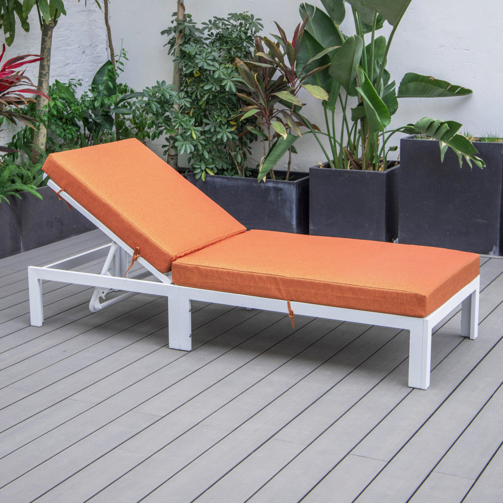 Chelsea White Patio Chaise Lounge Chair With Cushions, Orange