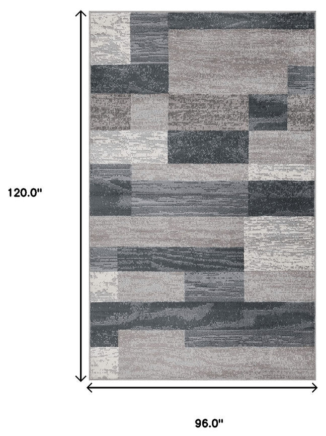 8' X 10' Blue And Taupe Patchwork Power Loom Stain Resistant Area Rug