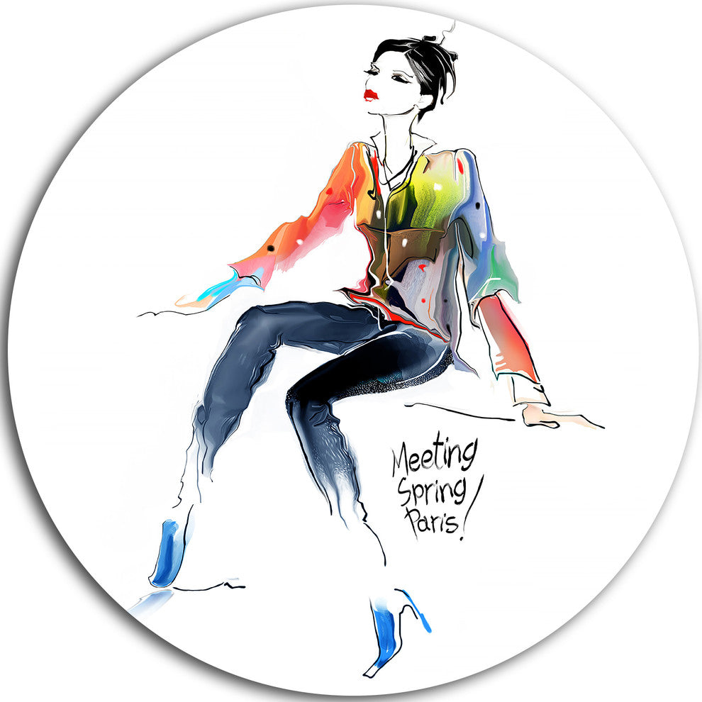 Young Woman Colorful, Portrait Digital Art Round Metal Wall Art, 23"