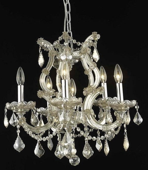 Elegant Maria Theresa Fixture, Golden Teak Finish With Royal Cut Crystal