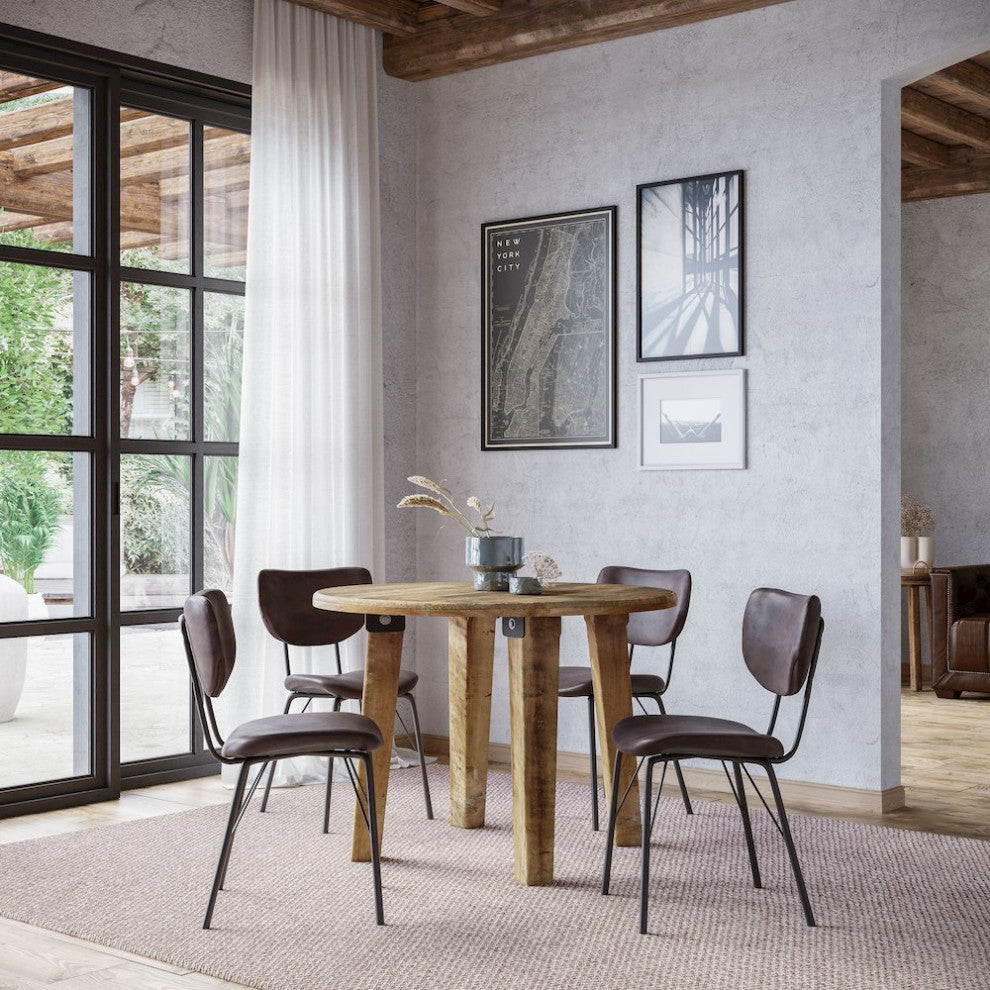 Reclamation Five Piece Round Rustic Reclaimed Solid Wood Round Dining Set
