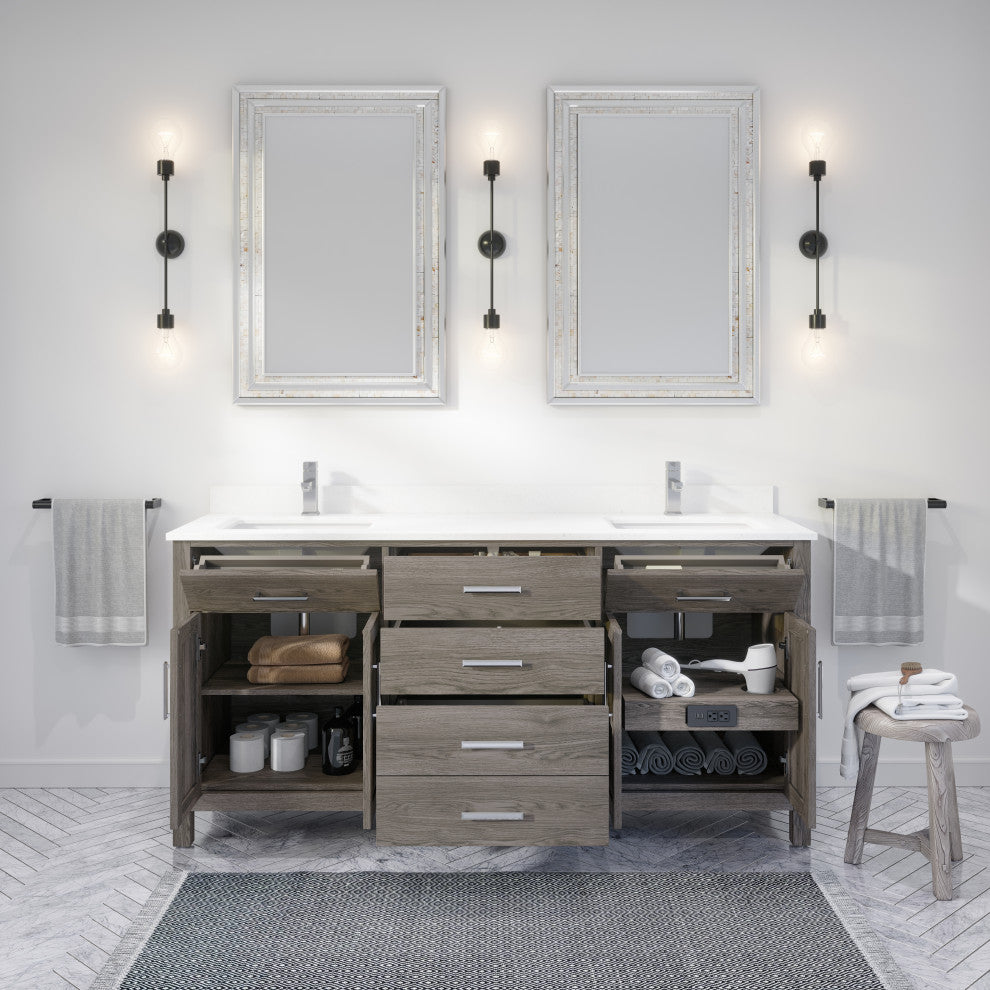 Kali Vanity with Power Bar and Drawer Organizer, French Gray, 72"