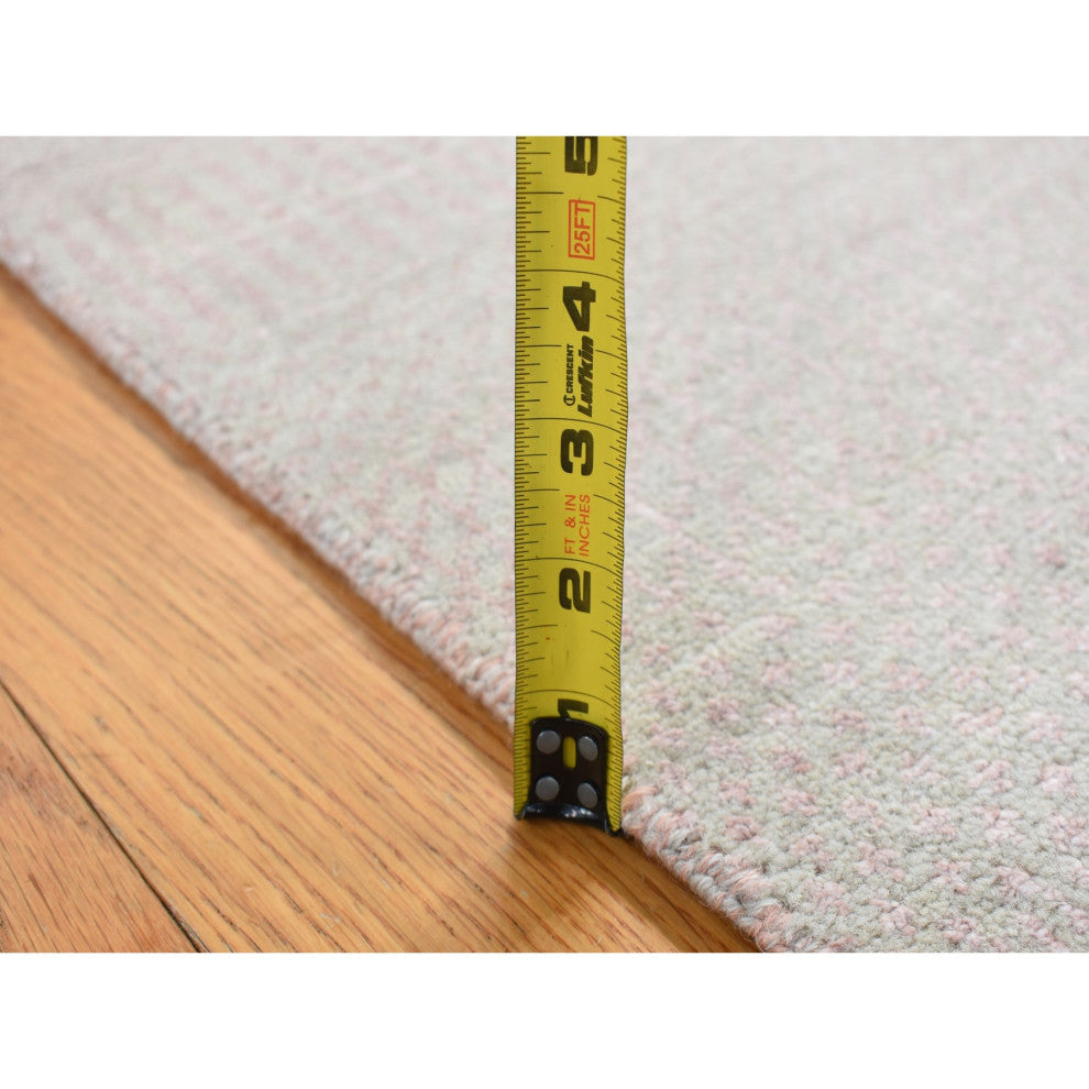 Pink, Grass Design Gabbeh, Wool and Silk, Hand Knotted, Runner Rug, 2'7"x11'3"