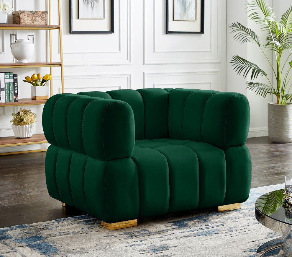 Gwen Velvet Upholstered Chair, Green, Chair